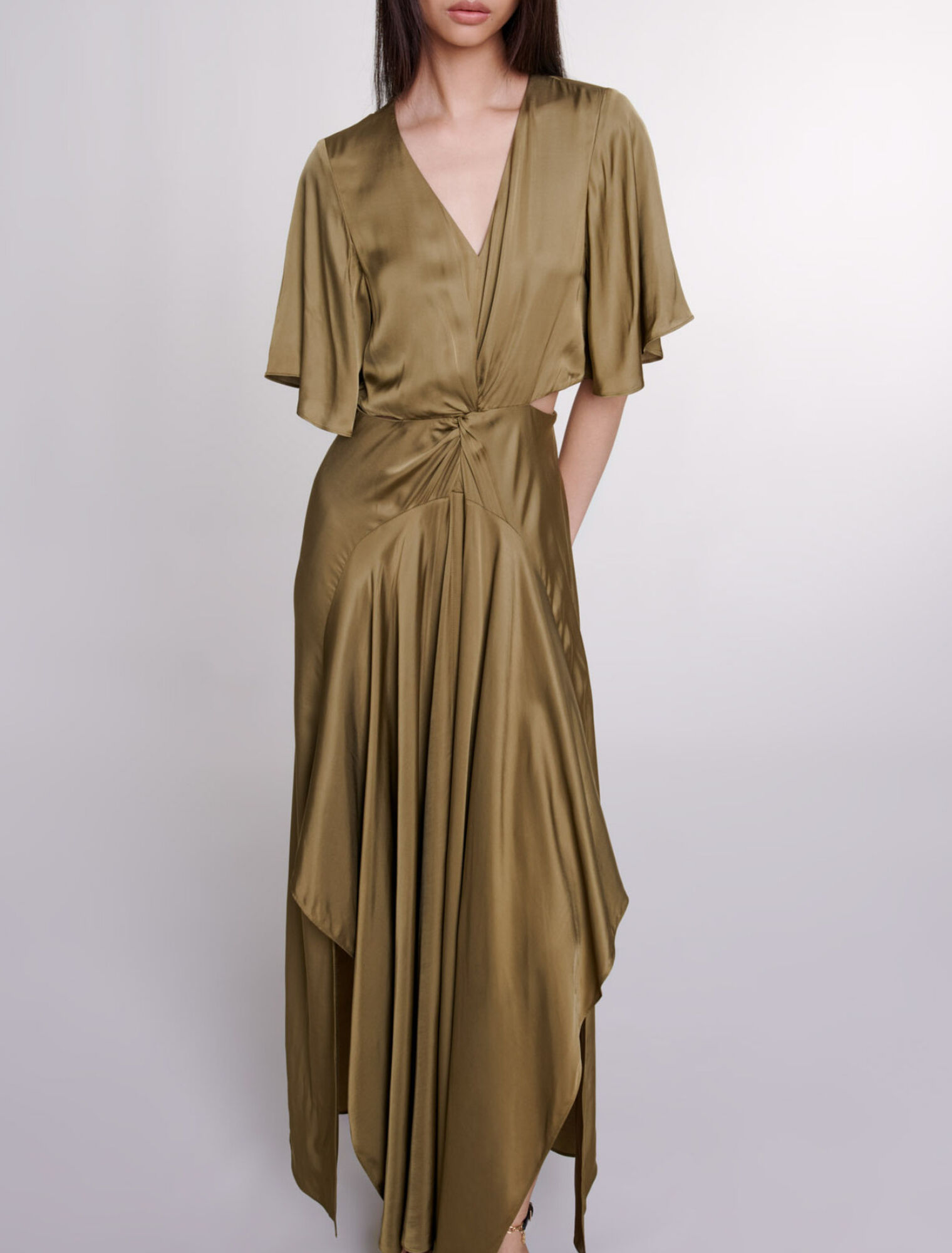 Vestido largo de satén calado