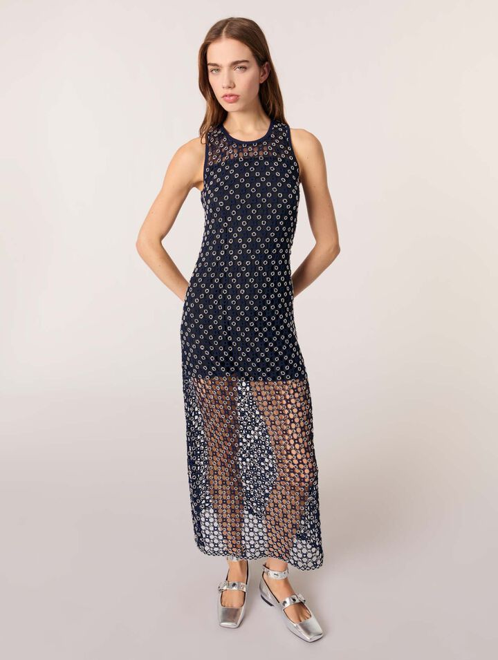 Vestido largo de ganchillo con perlas