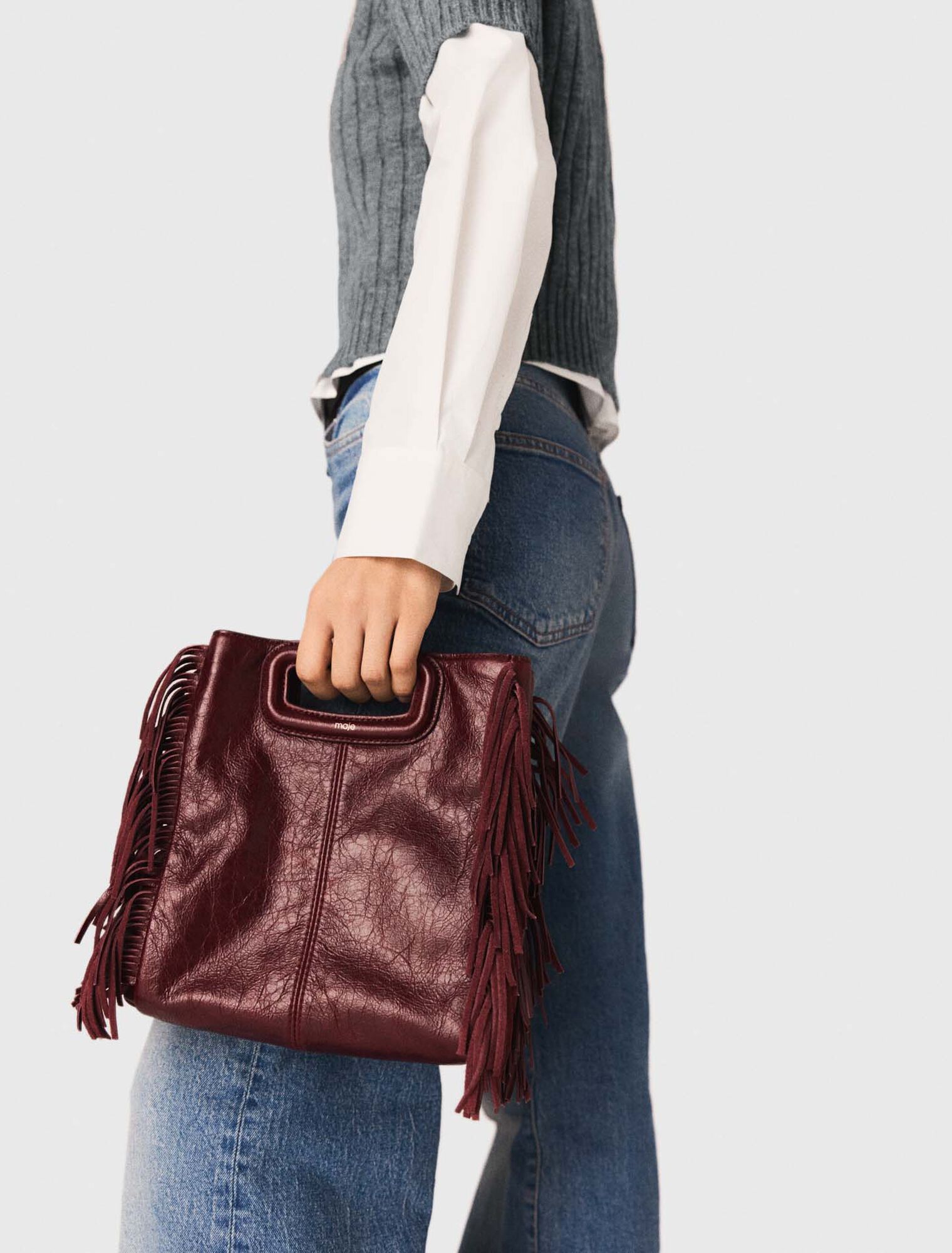 Bolso M de cuero agrietado