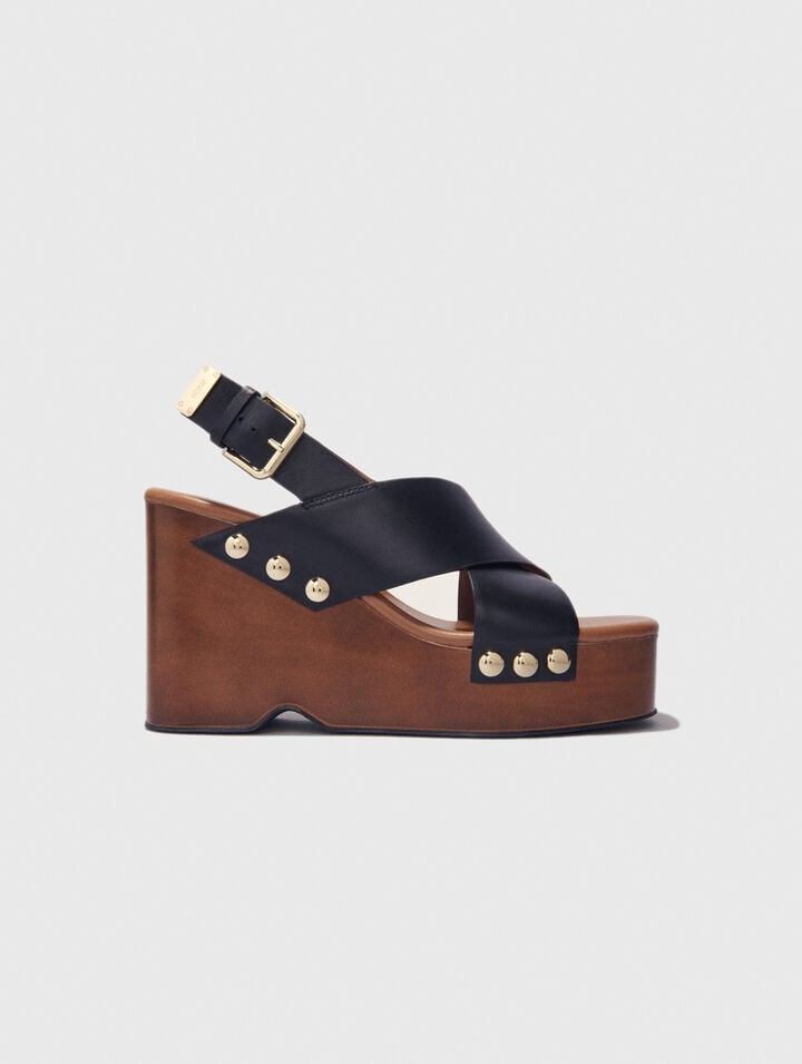 Sandalias de cuña de piel