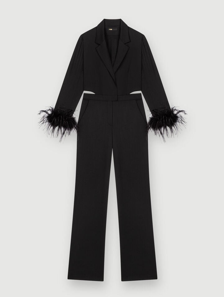 Mono pantalón de plumas negras