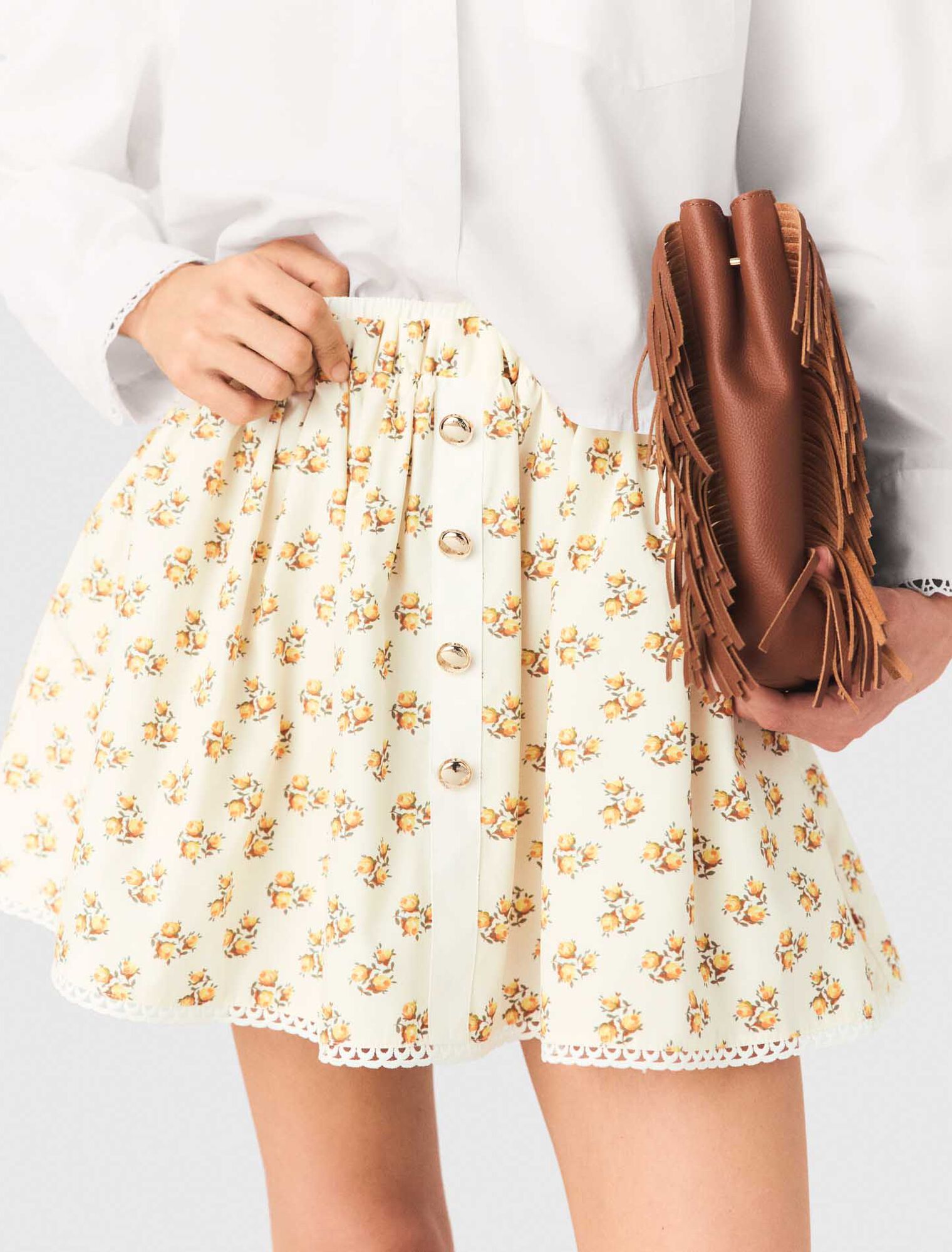 Falda estampada con gal&oacute;n croquet