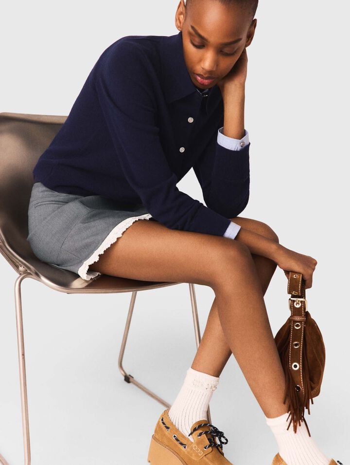 Falda trapecio y banda de popelina