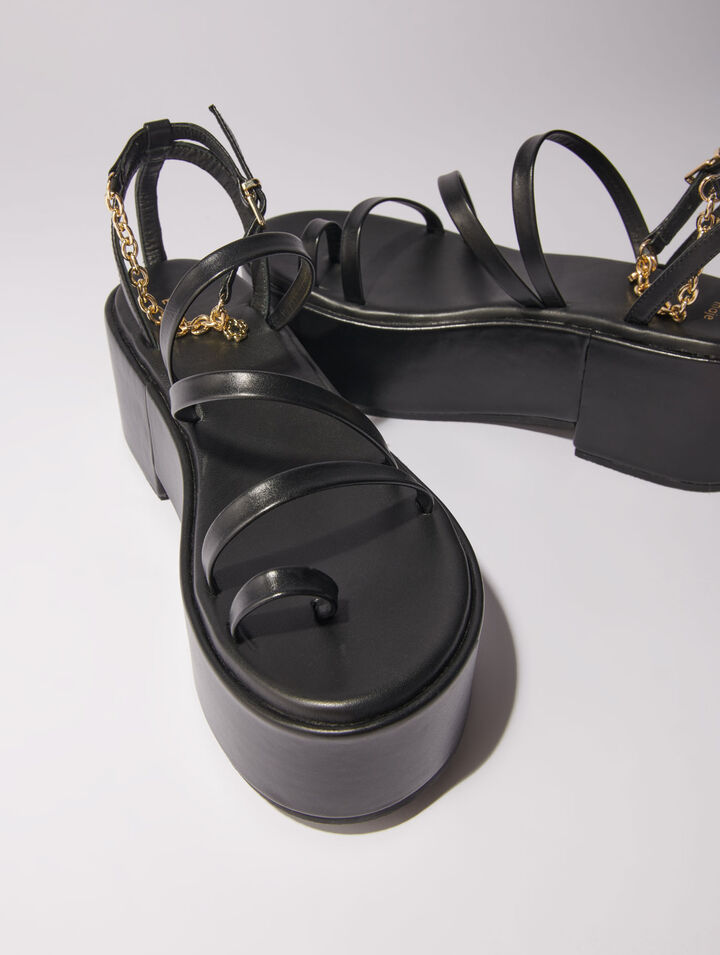 Sandalias de cuña de piel