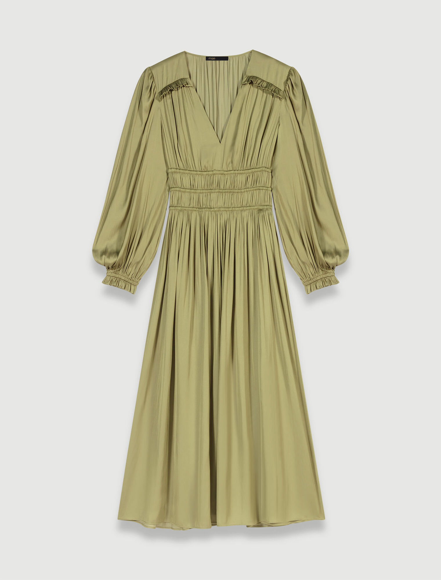 Vestido semi satinado con volantes