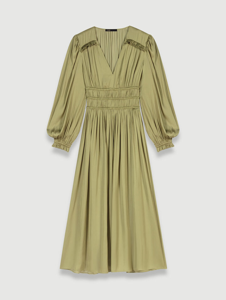 Vestido semi satinado con volantes