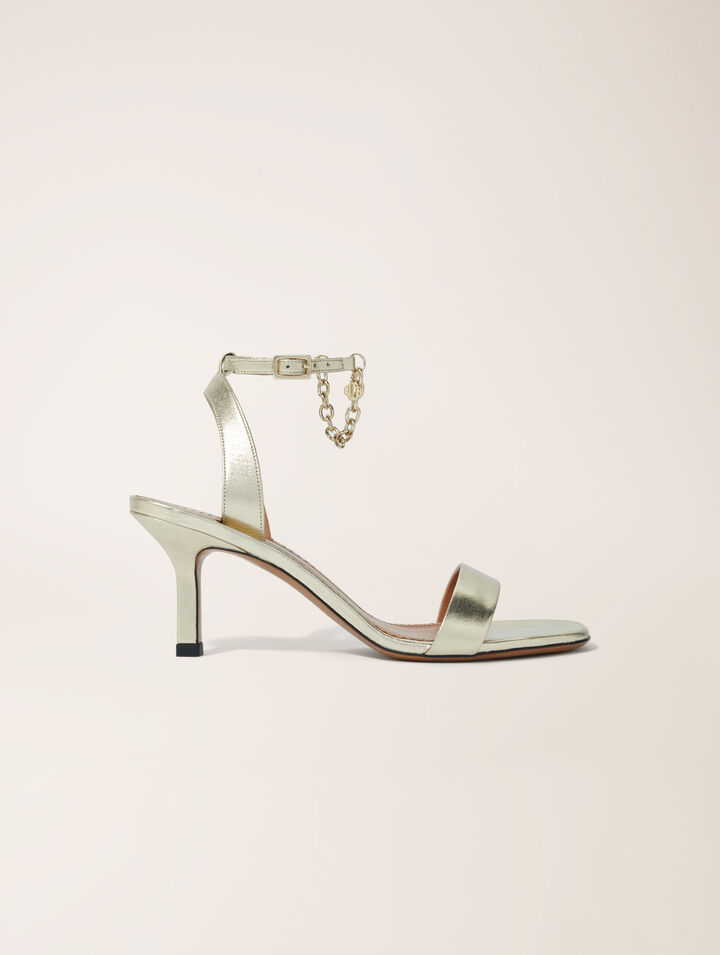 Sandalias de piel metalizada dorada