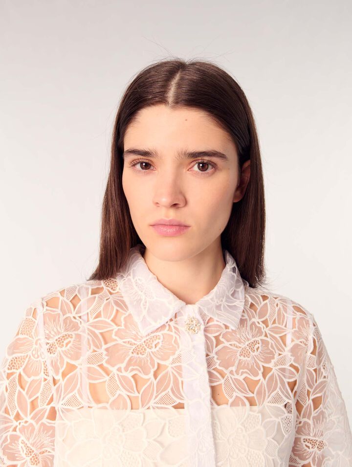 Camisa corta en guipur floral