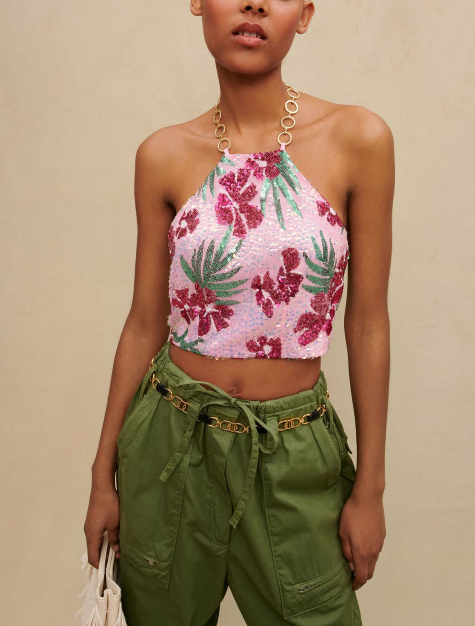 Top de lentejuelas hibisco