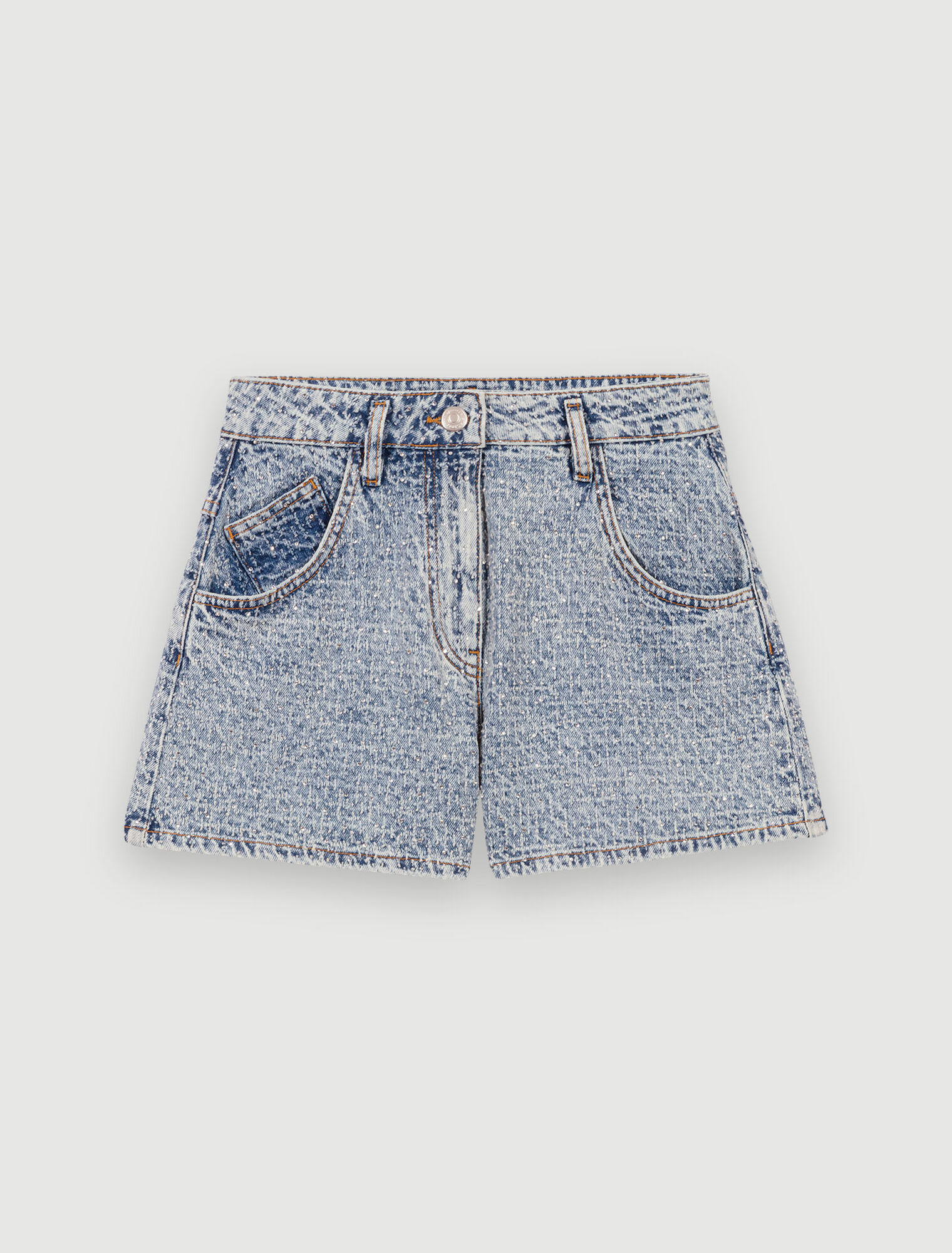 Short vaquero de jacquard y pedrería