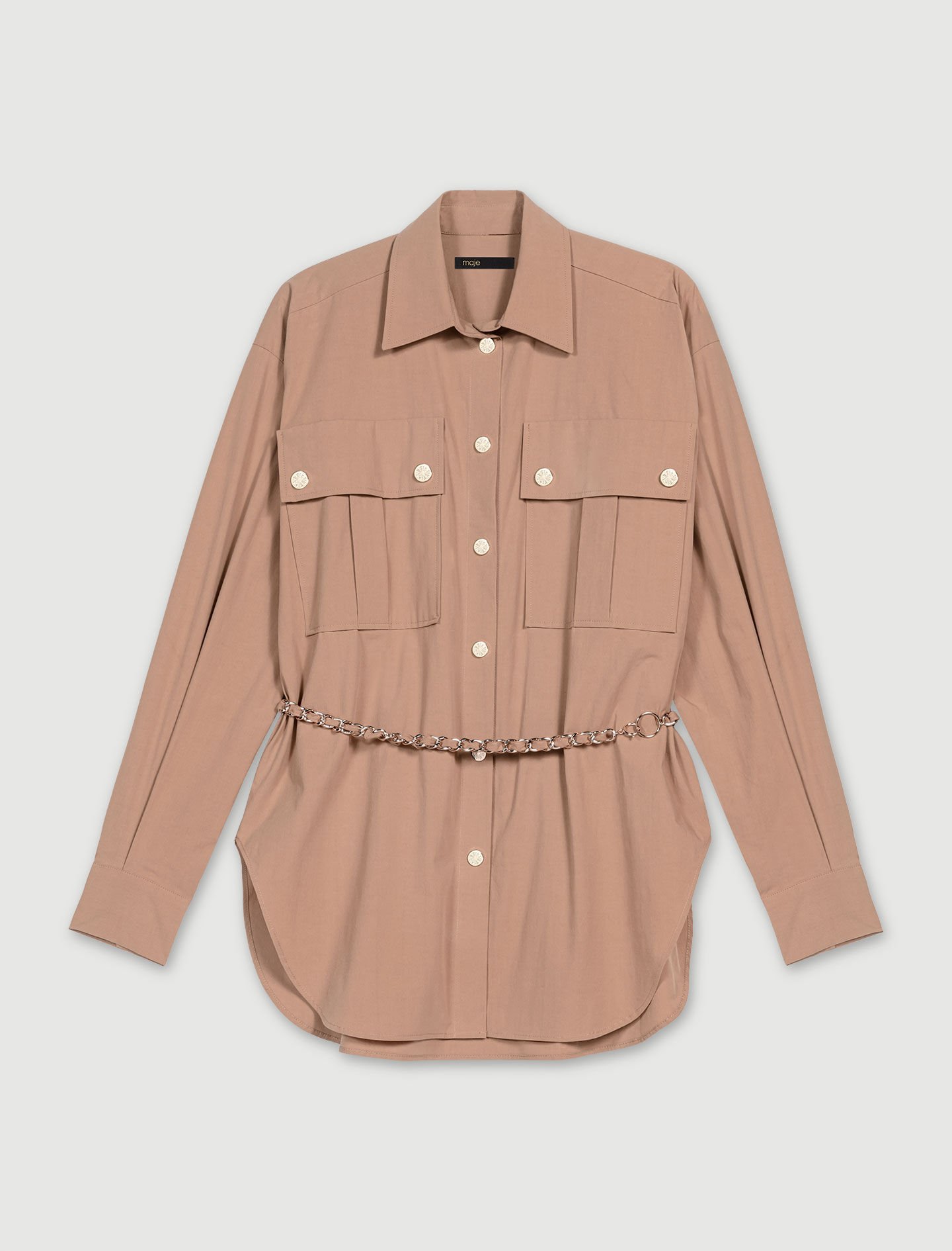 Camisa larga con cinturon Mangas cortas Maje