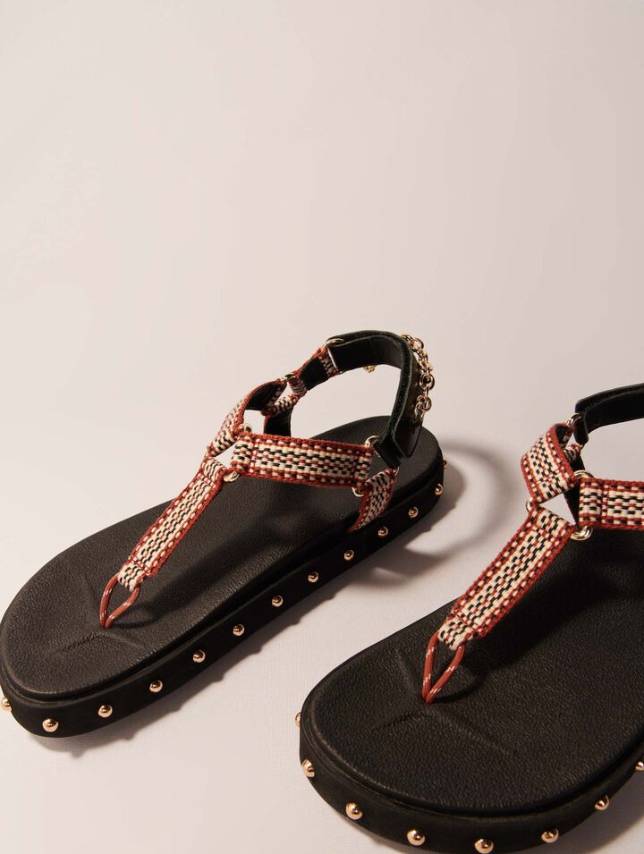 Sandalias planas de cuerda y piel