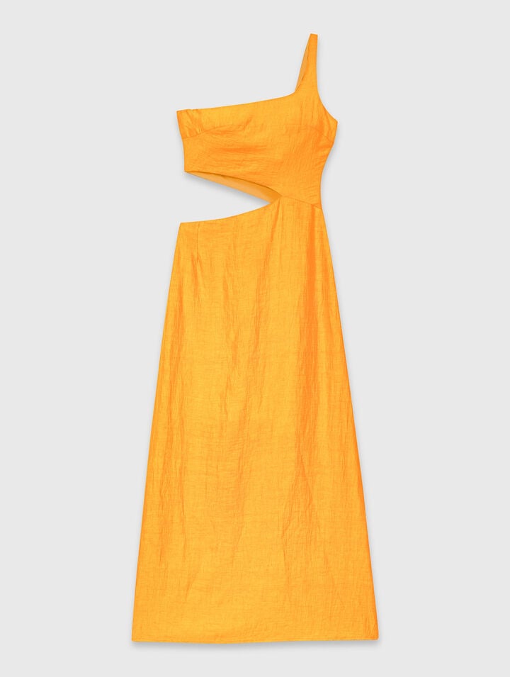 Vestido asim&eacute;trico de lino mezclado