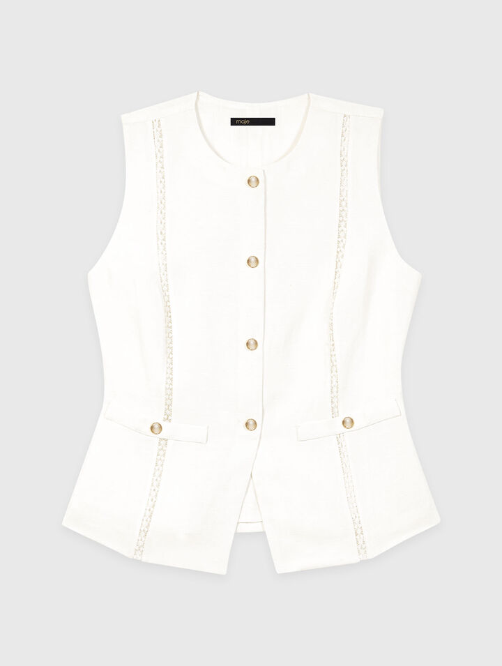 Chaleco de mezcla de lino bordado