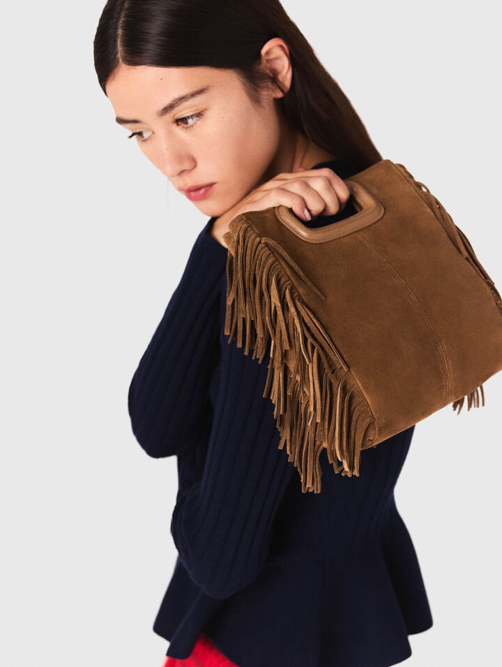 Bolso M de cuero con flecos