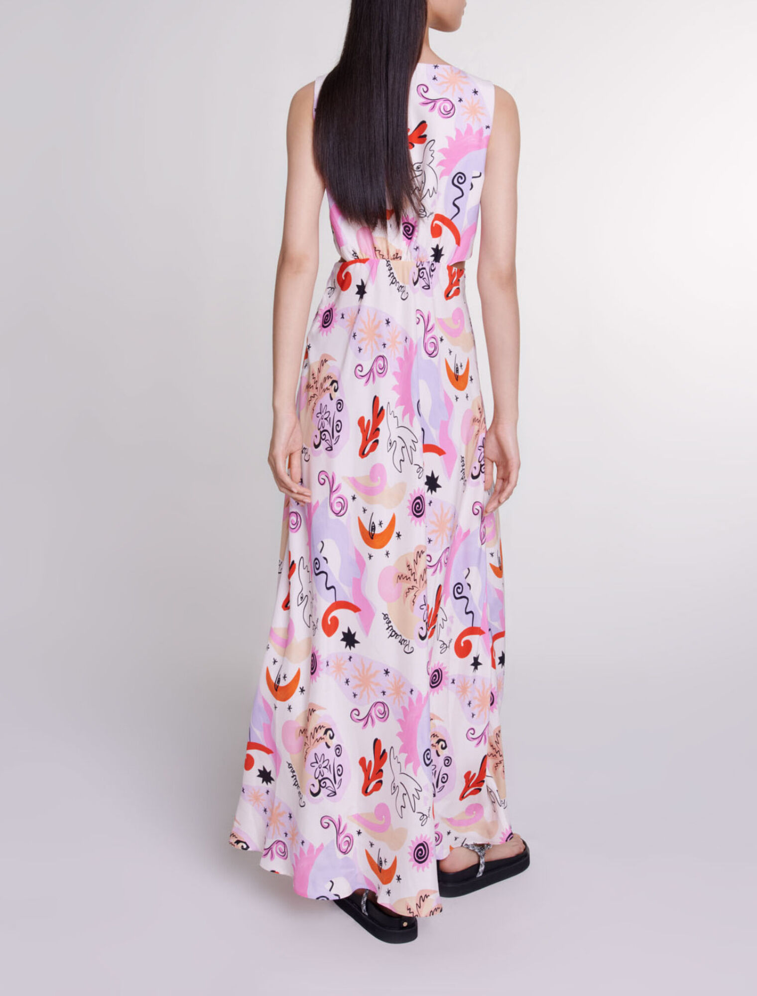 Vestido largo calado de seda