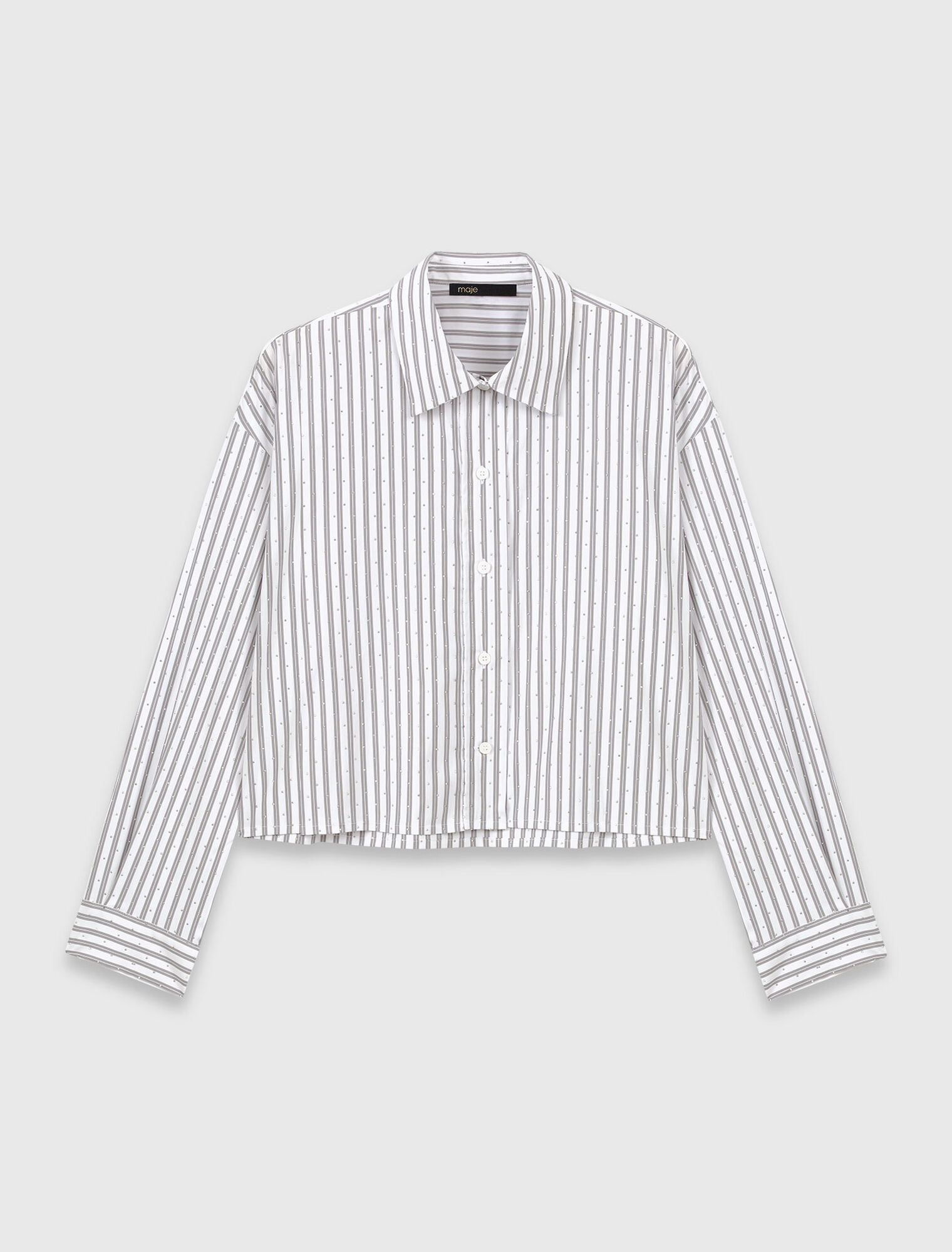 Camisa a rayas con strass y corbata