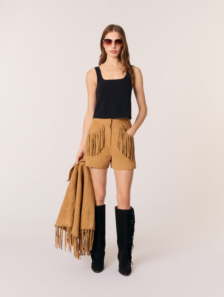 Short con flecos de nobuk