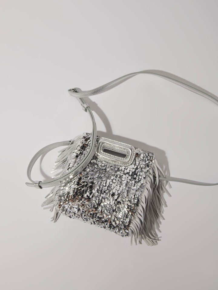 Bolso M mini de lentejuelas plateadas