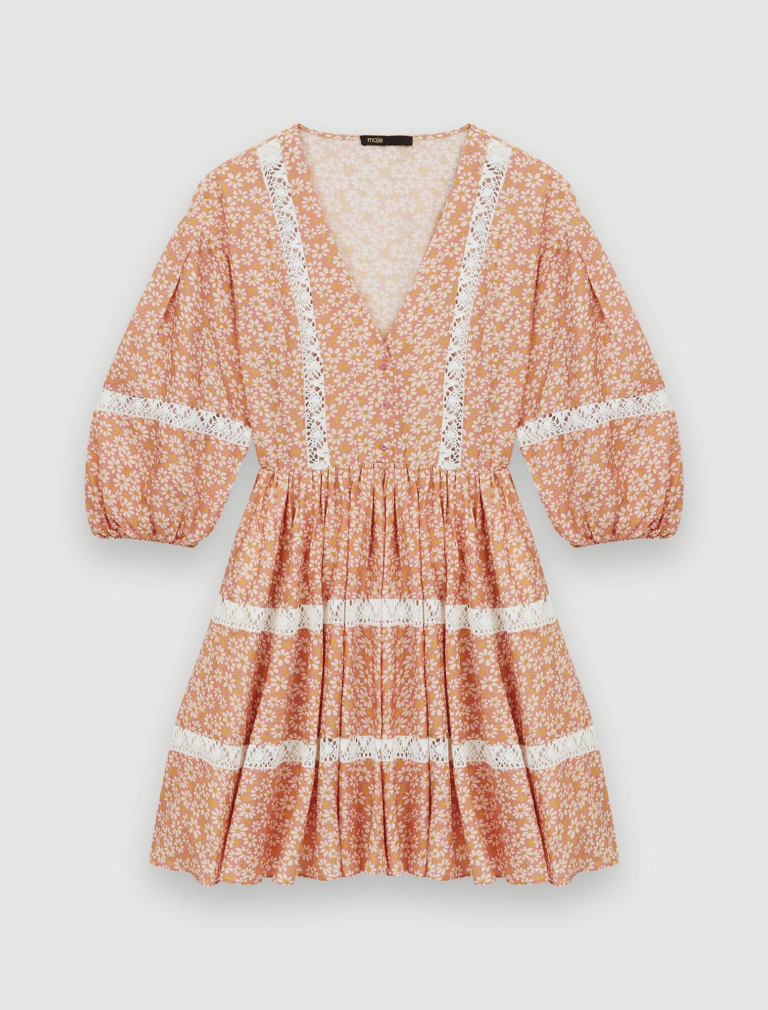 Vestido estampado con trenzas de encaje