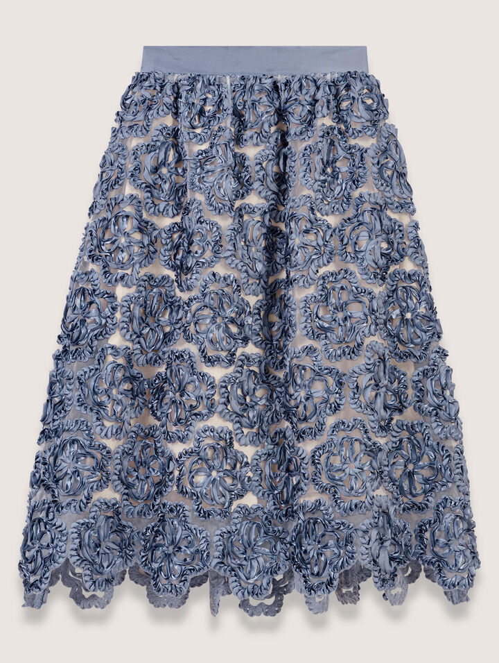 Falda larga de organza con motivo floral