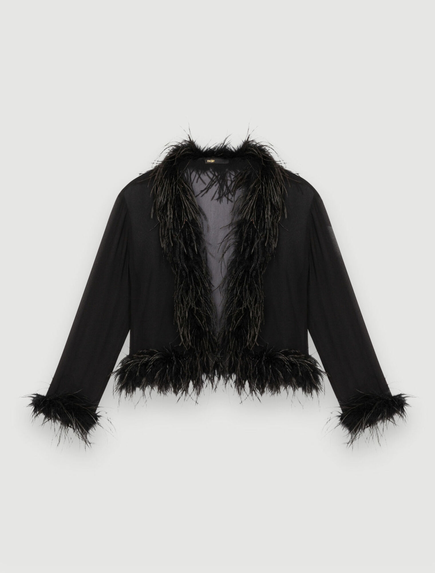 Camisa de gasa transparente con plumas