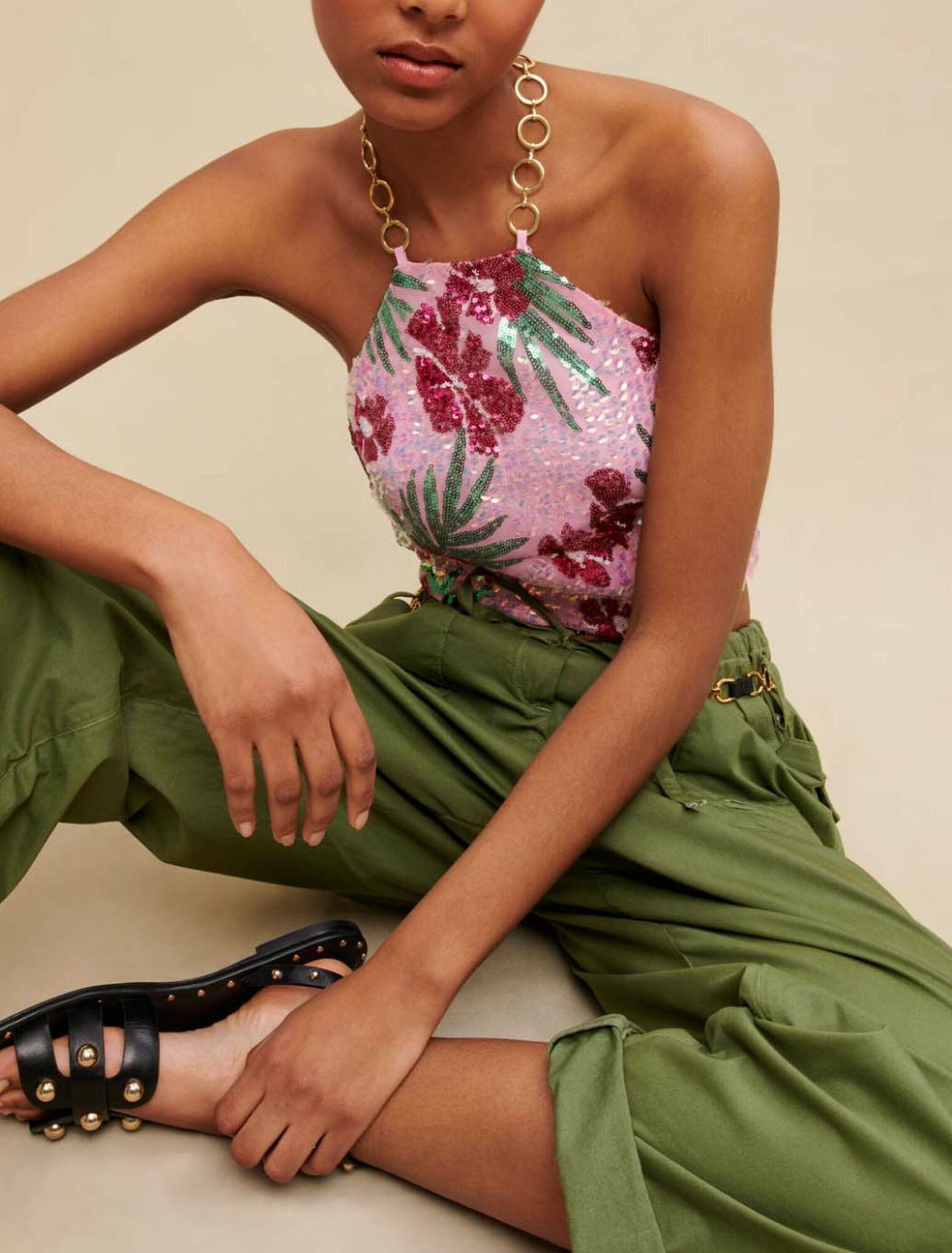 Top de lentejuelas hibisco