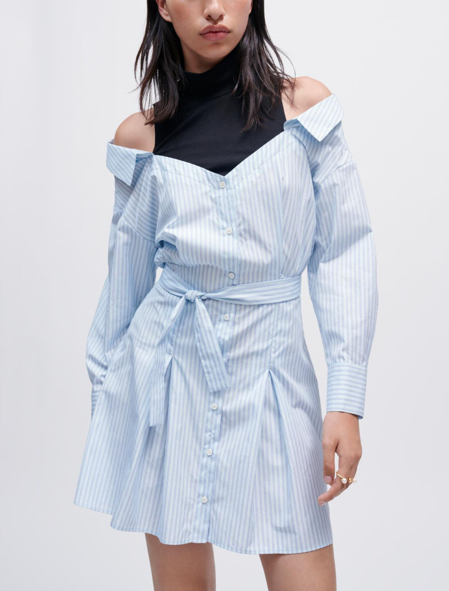 Vestido camisero trompe l'oeil a rayas