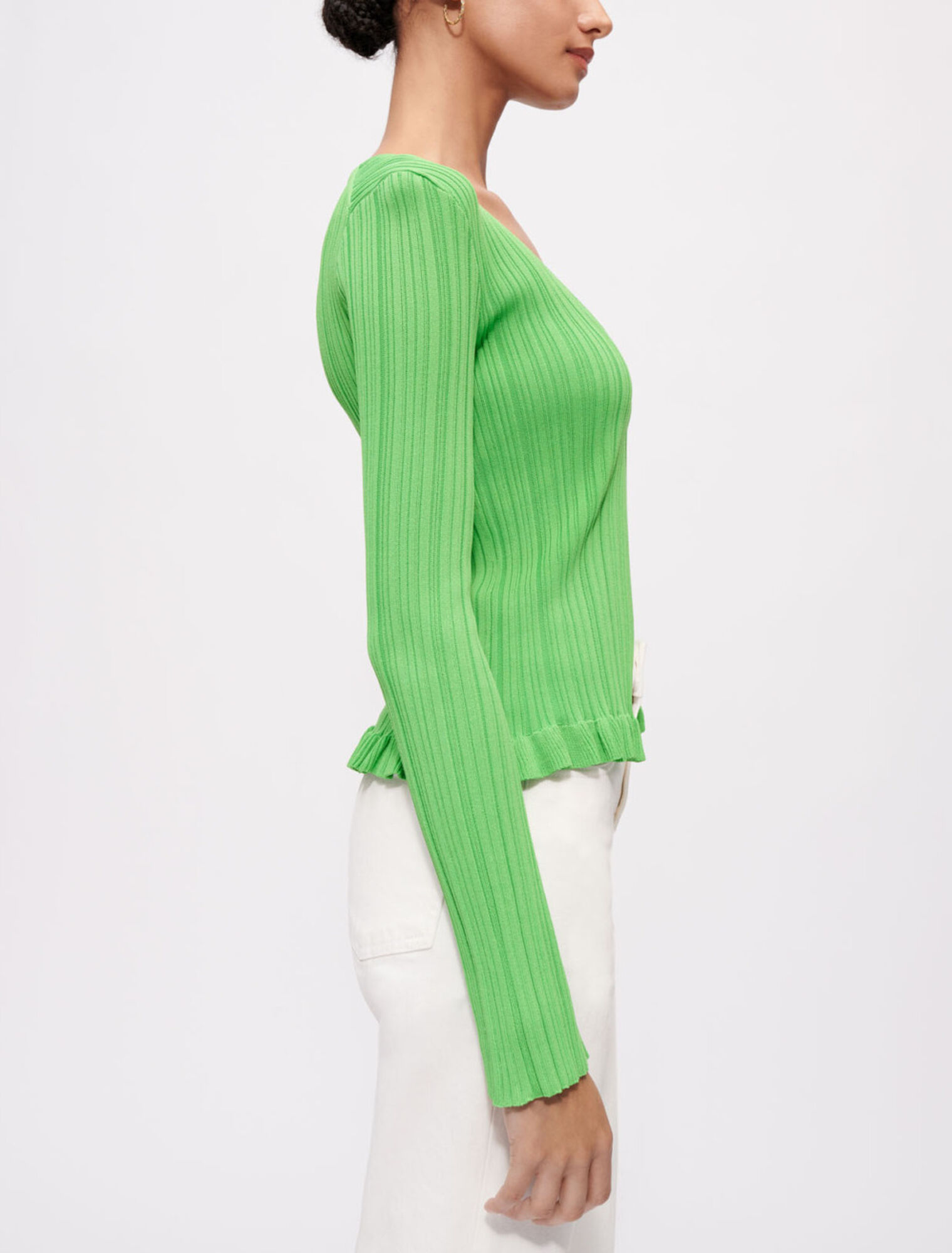 Chaqueta de punto con canalé y volantes