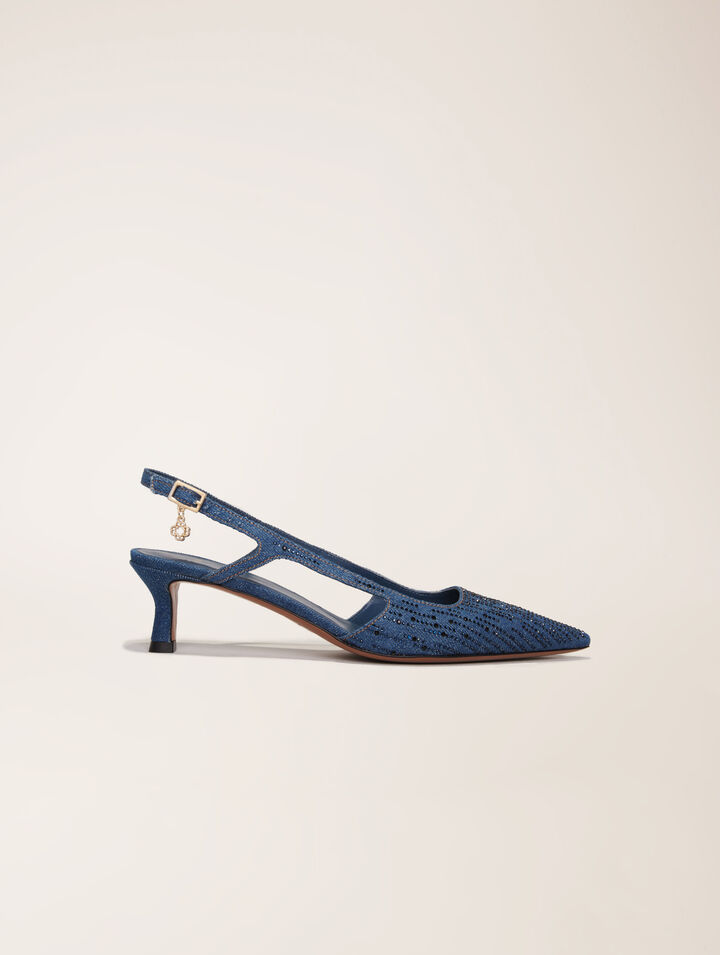 Zapato de tacón en denim con strass