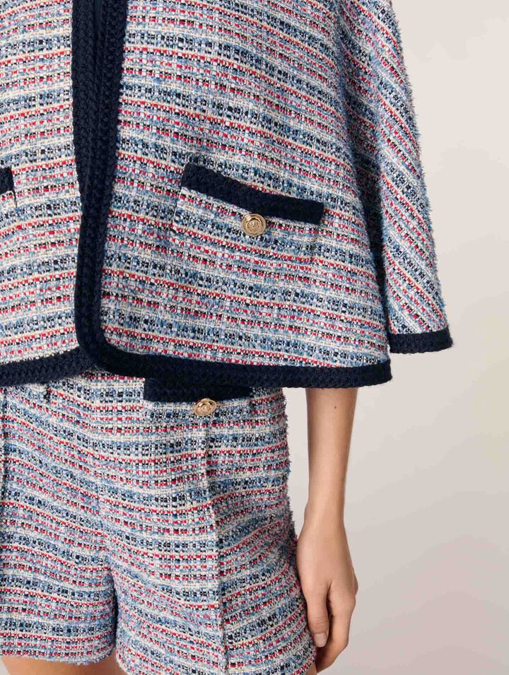 Capa de tweed con pasamanos contrastados