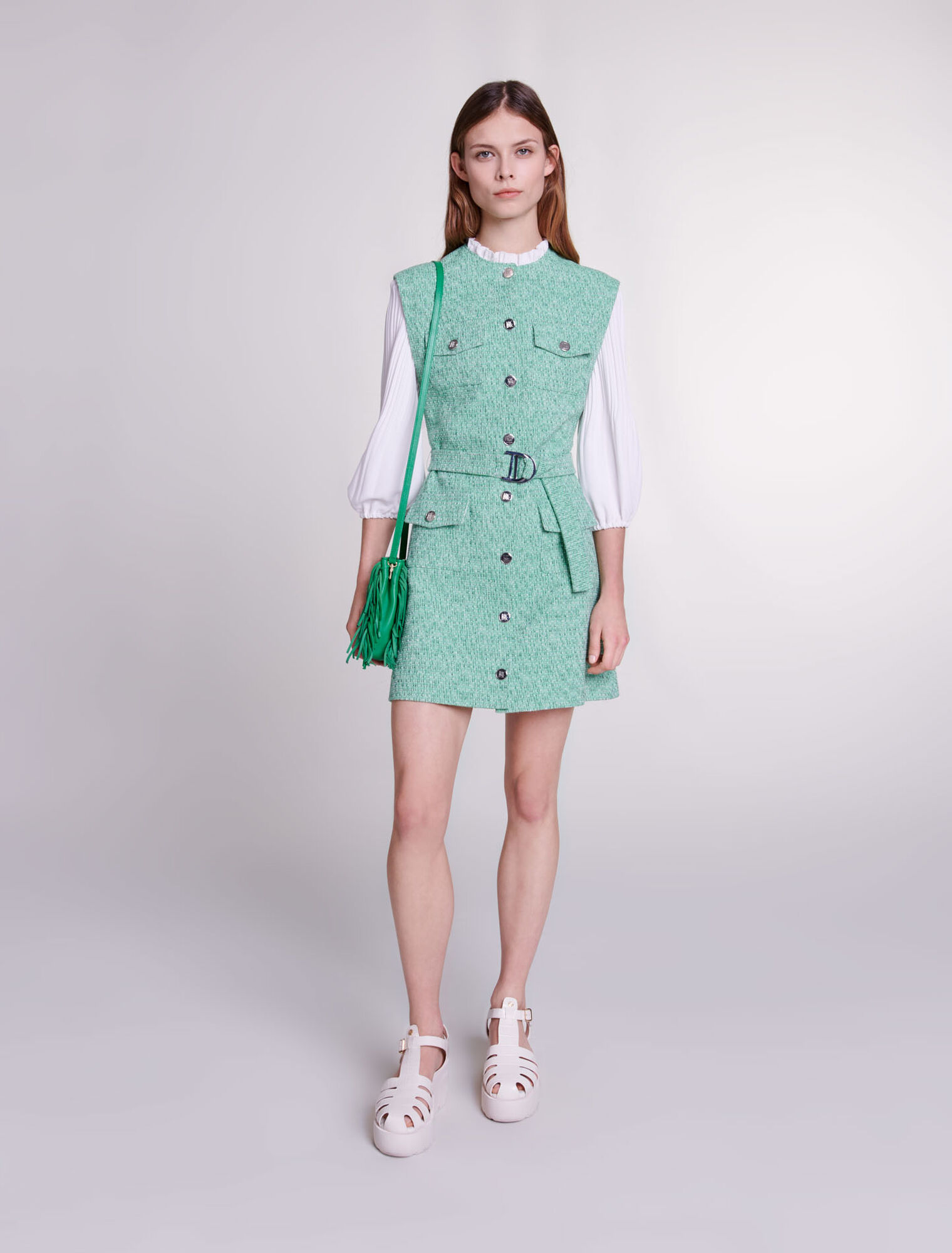 Vestido bimaterial de tweed