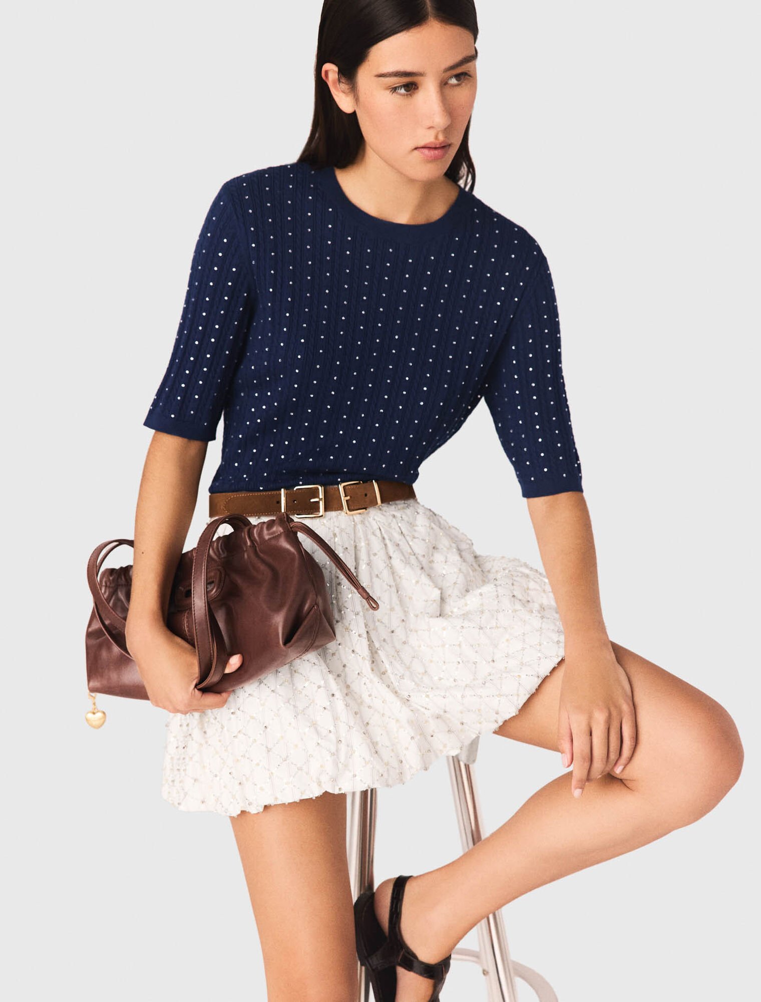 Jersey con strass y cuello redondo