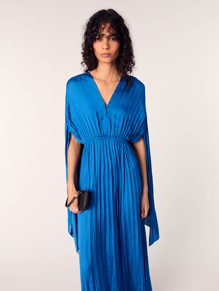 Vestido largo con capa satinado