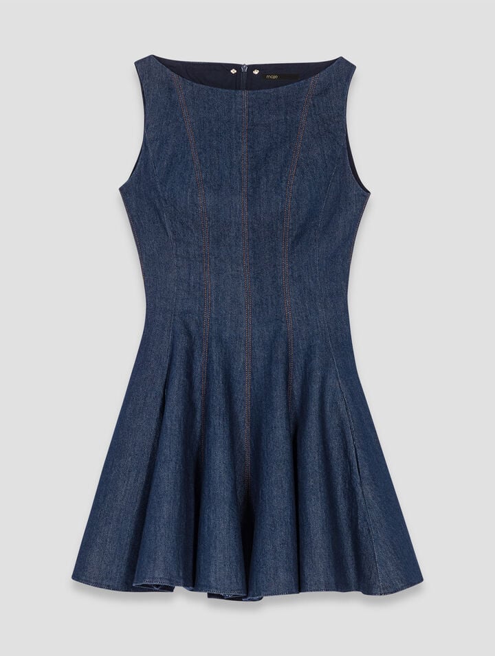 Vestido corto de denim con volantes