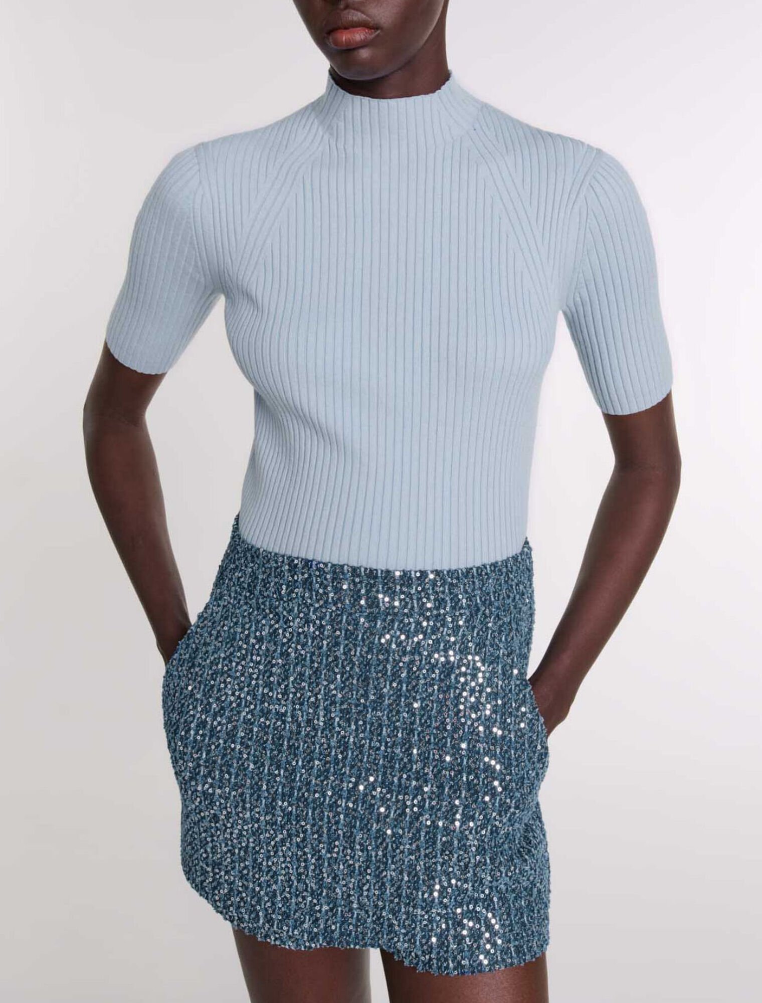 Top acanalado de algod&oacute;n y seda