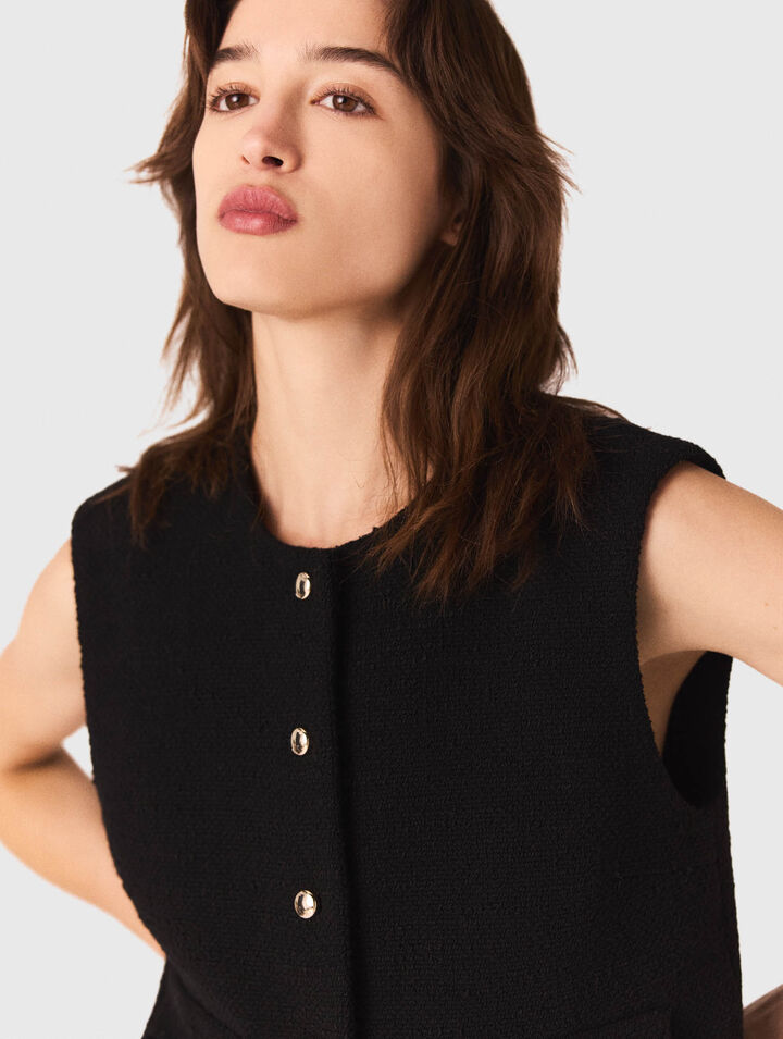 Top de tweed con galones de terciopelo