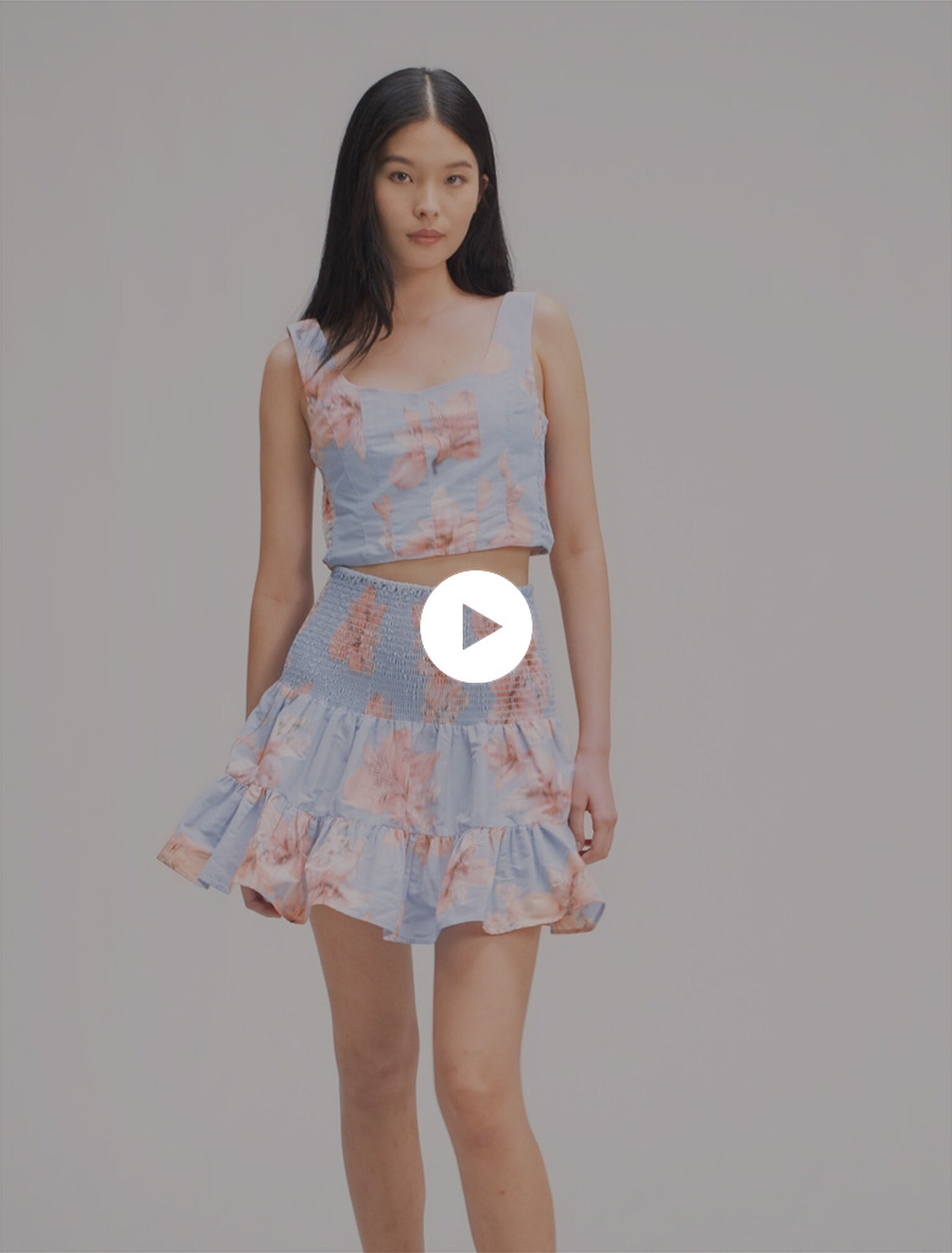 Falda evasé de tafetán estampado