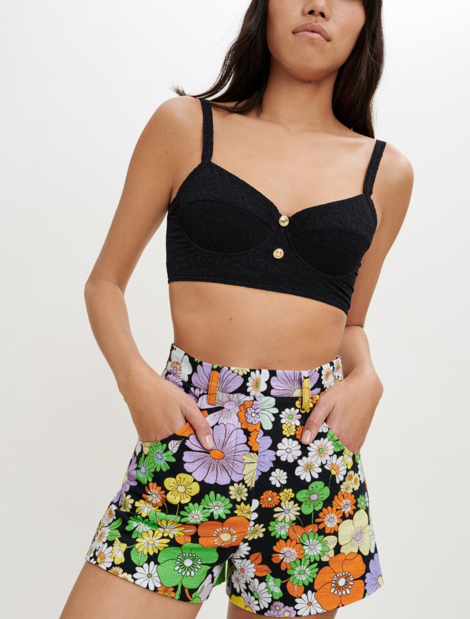 Bermudas con estampado floral años 70
