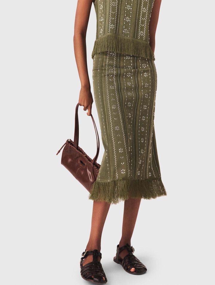 Falda de punto con flores, pedrer&iacute;a