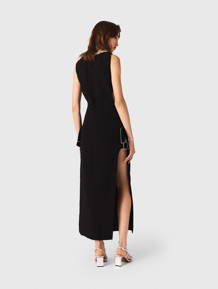 Vestido largo con cuello joya