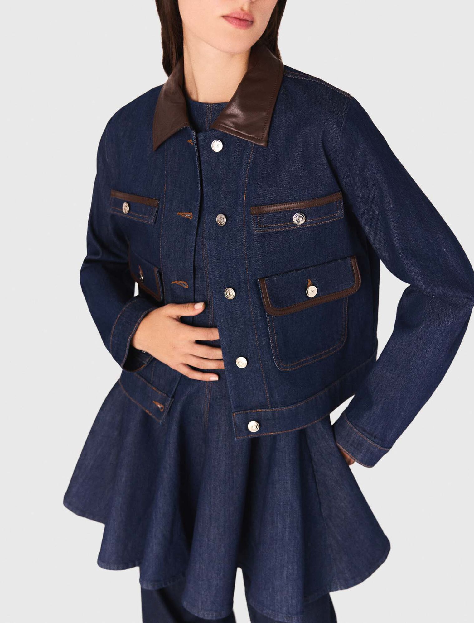 Chaqueta de denim y cuello de piel