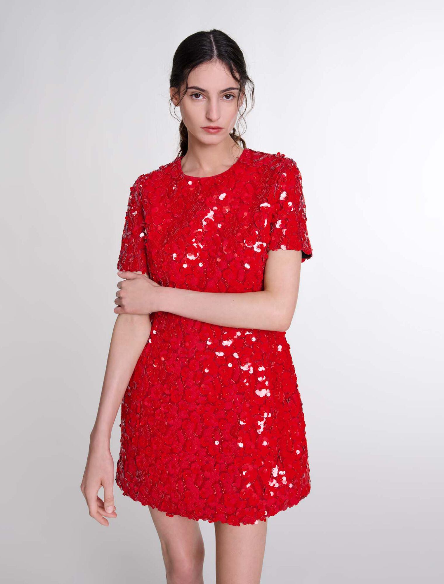 Vestido corto lentejuelas flores