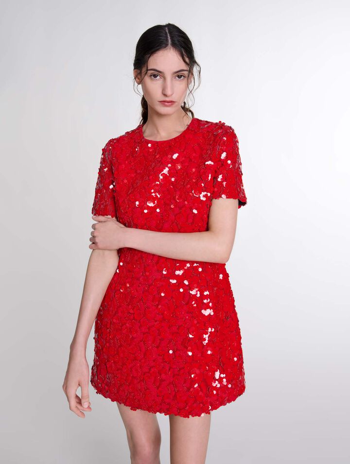 Vestido corto lentejuelas flores
