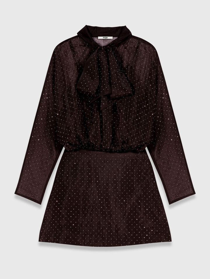Vestido corto strass con lazada