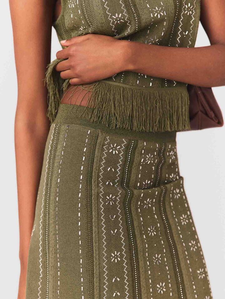 Falda de punto con flores, pedrer&iacute;a