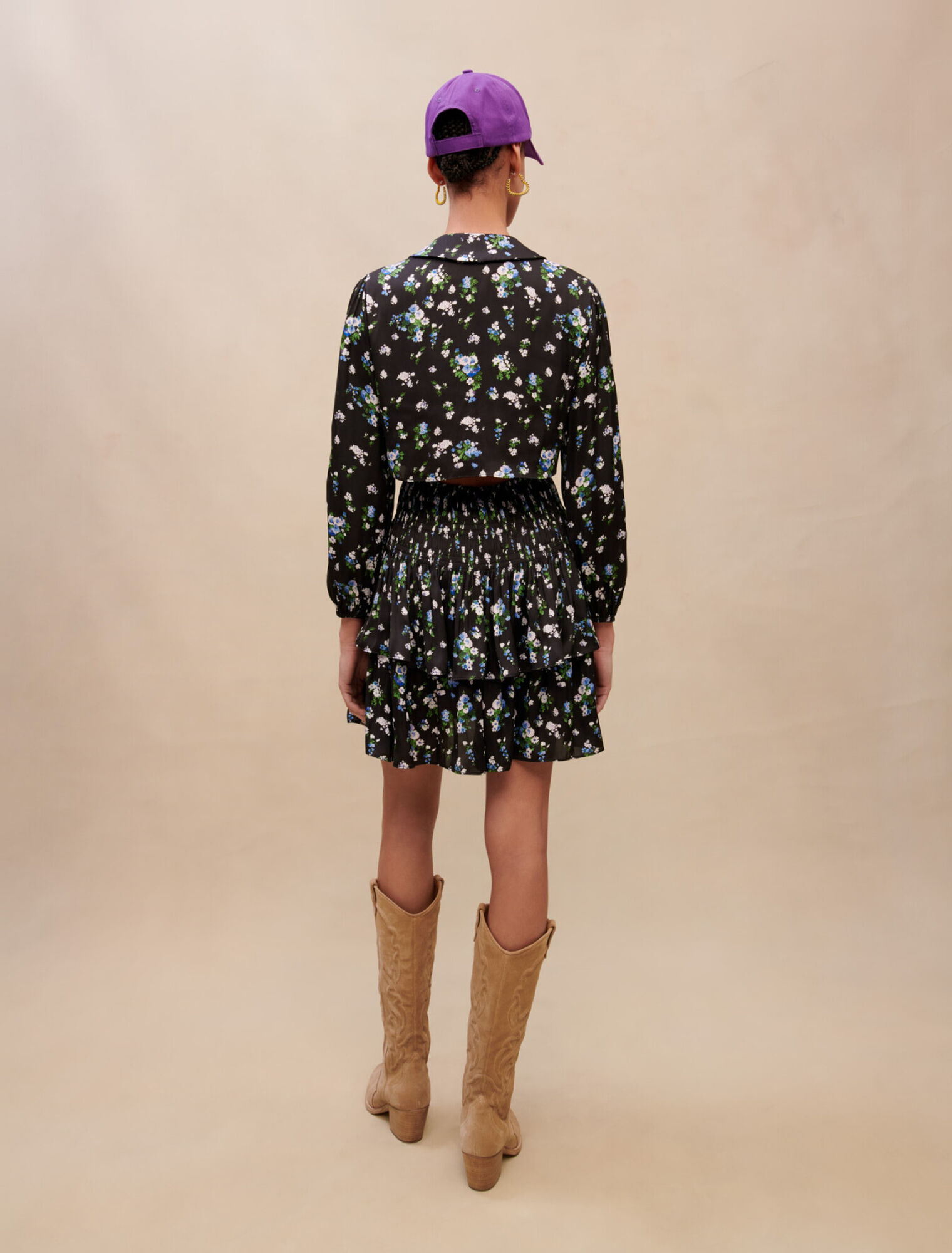 Vestido fruncido con estampado de flores