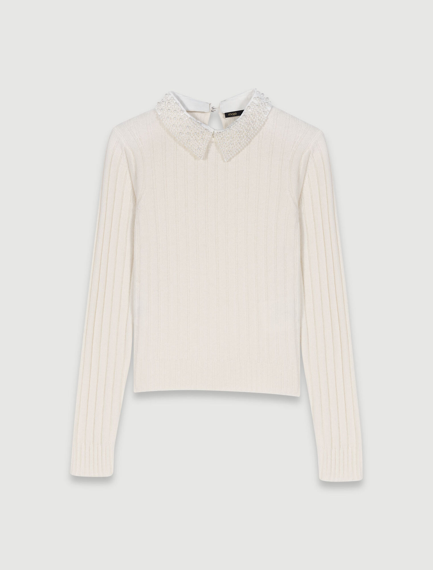 Jersey de canalé con cuello perlado