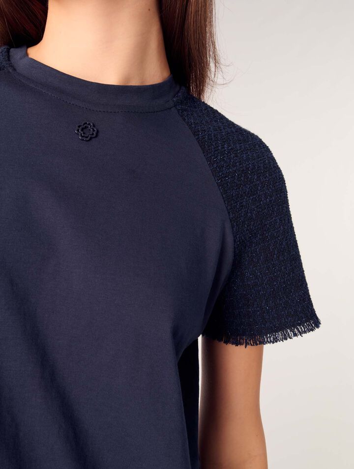 Camiseta con mangas de tweed
