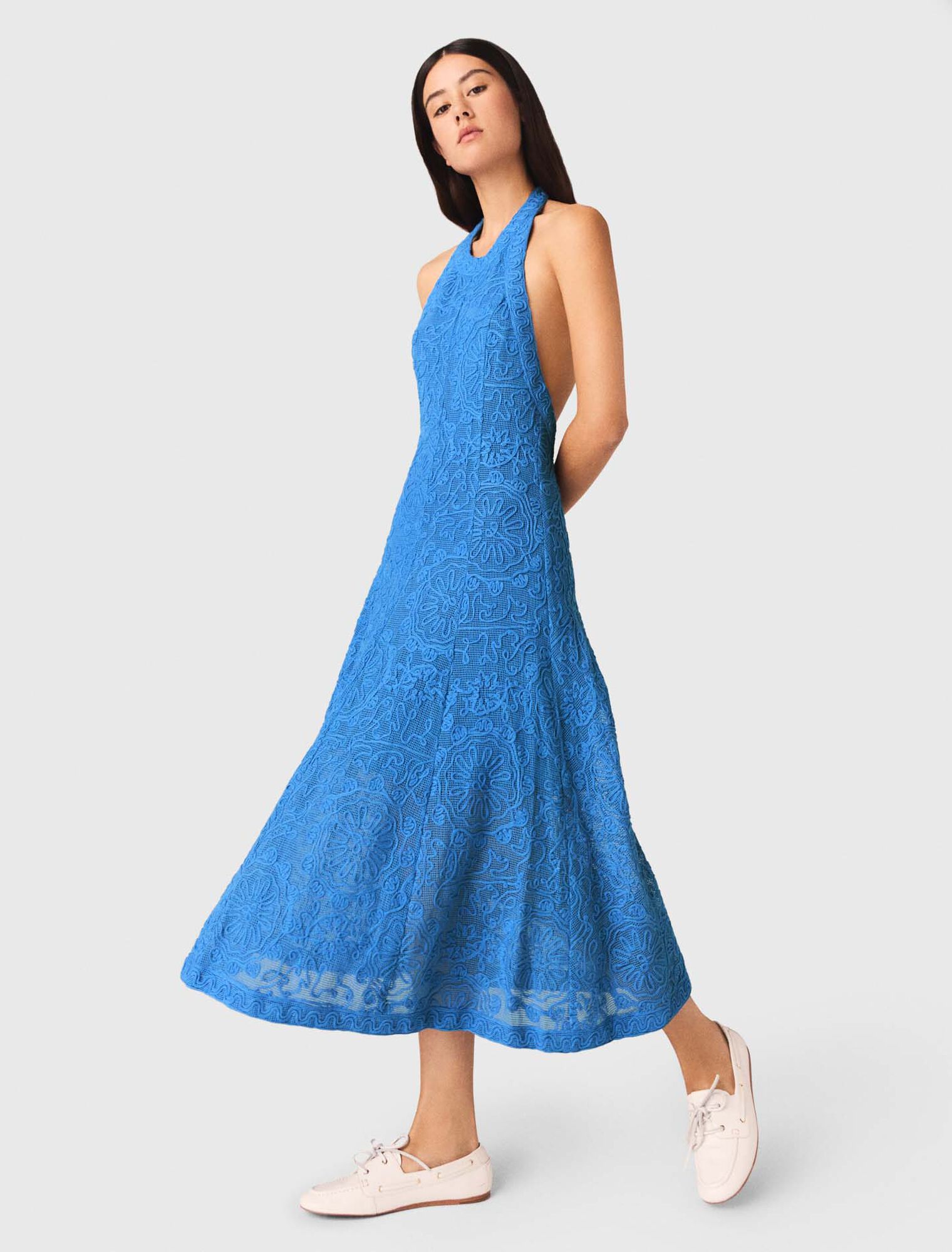 Vestido largo de guipur sin espalda